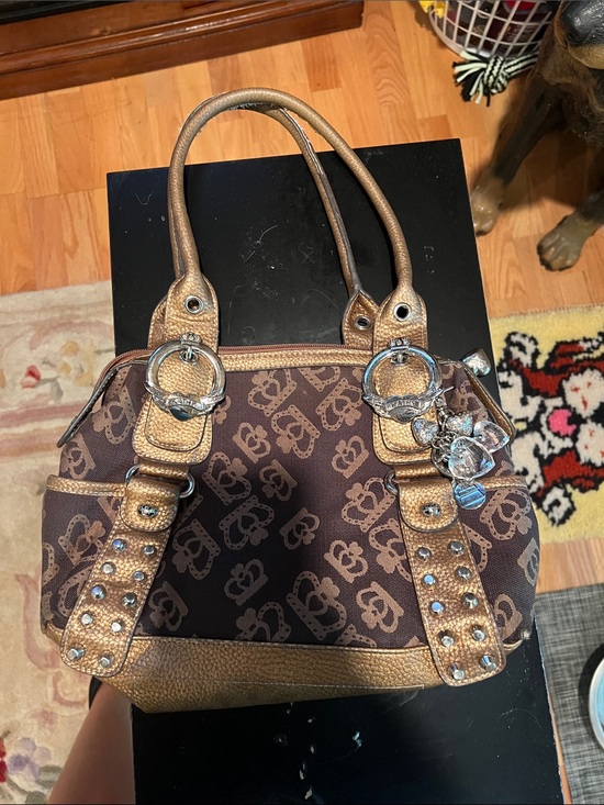 Kathy Van Zeeland Handbags - Vintage rare y2k Kathy Van Zeeland Brown Patterned Shoulder Bag with Gold Trim